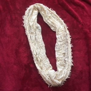 Distressed Cream and Gold Infinity Scarf